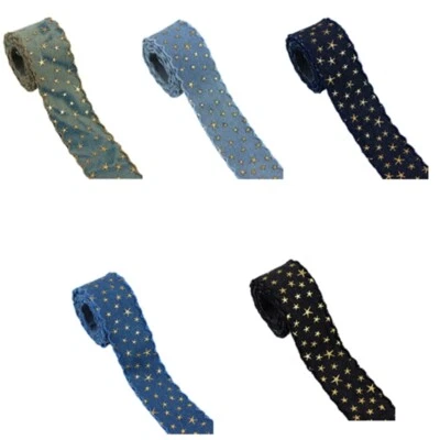 Creative DIY Denims Ribbon With Textured Star Wreath Making Holiday Decors - Image 1 of 4