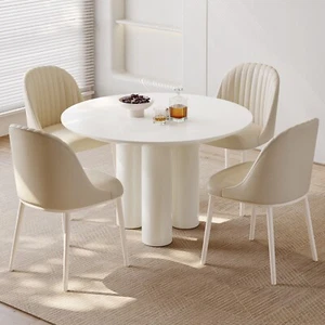 46" Round White Dining Table Set For 4 Modern Dining Room Table Set 4 Seats - Picture 1 of 10