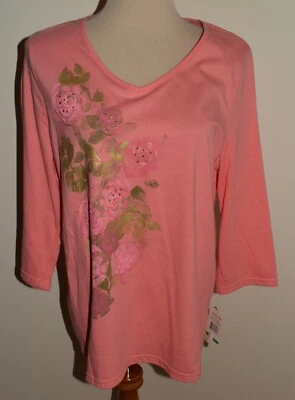 Nova Camisa Feminina Breckenridge Top Grande Coral Floral Manga 3/4 Decote V - Imagem 1 de 3