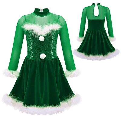 Kids Girls Christmas Roller Figure Skating Tutu Dress Pageant Skirt Dancewear - Image 1 of 2