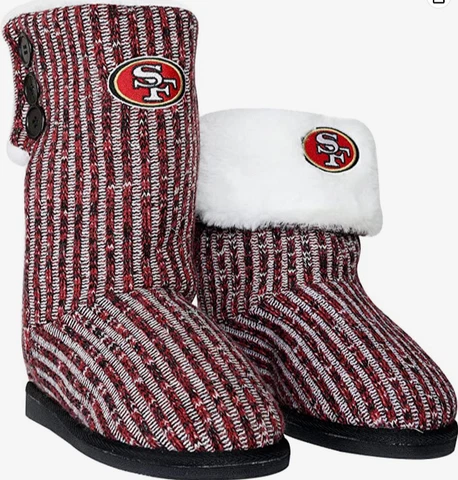 SAN FRANCISCO 49ERS SLIPPER WOMEN S 5-6 KNIT BUTTON BOOT SLIPPER FLEECE NEW NWT Cover
