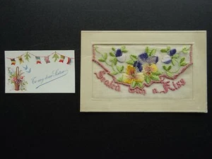 Postal de seda bordada Primera Guerra Mundial 1916 SELLADA CON UN BESO a Miss B Clark de Epworth - Imagen 1 de 5