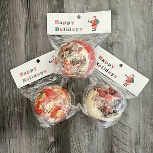 Vintage New Set of Three Paper Mache Christmas Ornaments Bear Presents Santa  - Picture 1 of 5