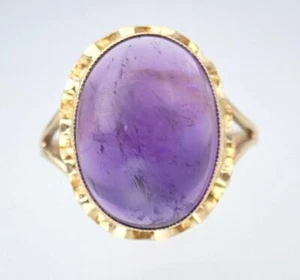 Glorious Antique Edwardian 9K Gold 10.1ct Amethyst Cabochon Floral Ring Sze 7.75 - Picture 1 of 23