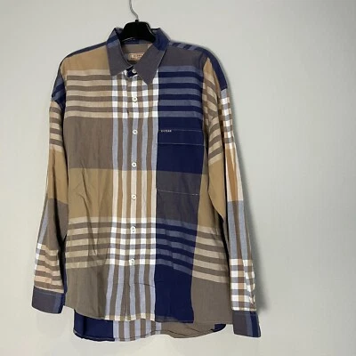 Vintage Guess bold plaid Button Up Shirt L Men's blue and brown - Image 1 of 4