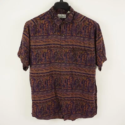 Camisa de campamento hawaiana vintage años 80 Sears Roebuck tribal cachemira rayón para hombre XL Foto 1 de 4