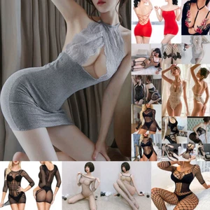 Women Sexy Fishnet Lingerie Set Lace Dress G-string Underwear Babydoll Sleepwear - Picture 1 of 818