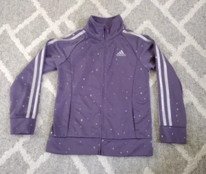 Adidas Girls Size 6 Purple Track Jacket Stripes with Polka Dot Full Zip - Picture 1 of 6