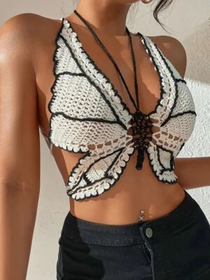 Top de ganchillo mariposa, top blanco negro, top tejido a mano, posible en otros colores Foto 1 de 4