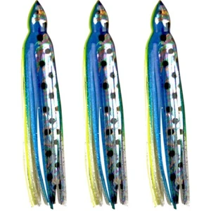 5.5" to 8.5" Octopus Hoochie Squid Skirt - Blue and Silver Hologram - 3 Pack - Picture 1 of 8