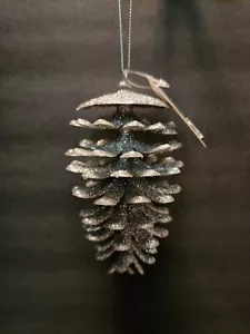 Silver Glitter Plastic Pine Cone Christmas Ornament Holiday Décor 5" - Picture 1 of 3