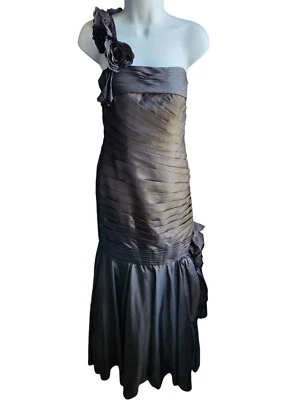 Vintage May Queen Couture Black Flowers One Shoulder Long Formal Dress Size 8 - Image 1 of 4