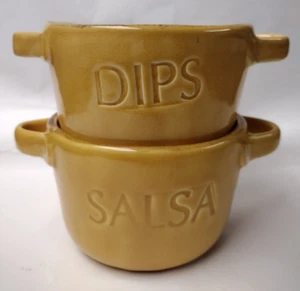 Pair of ALFA Italian Pottery  Yellow DIPS Embossed Bowl With Handles Handmade - Picture 1 of 4