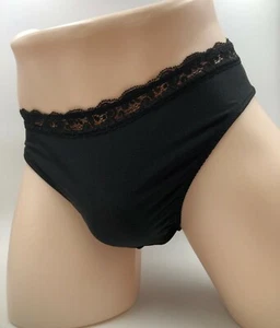 Lace Trim Satin Panties for Men (Black) - Picture 1 of 5