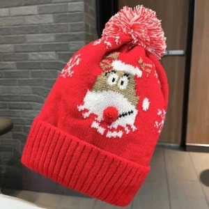 Santa Claus Reindeer Snow woolen hat with big pom-pom Christmas gift knitted hat - Picture 1 of 6