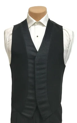 Men's Jean Yves Black Wool Tuxedo Vest Fullback Wedding Mason Prom Medium Long - Image 1 of 4