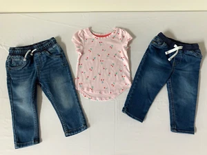 Mix Lot of 3 Girls Toddler Size 18 months Blue Jeans Pants & Short Sleeve Top - Picture 1 of 14