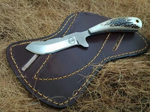 HANDFORGED CUSTOM HUNTING COWBOY SKINNER KNIFE WITH STAG HANDLE&SHEATH - Picture 1 of 4