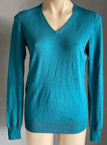 UNIQLO Jumper Jade Green WOOL Knit V Neck Long Sleeve Sweater Ladies Sz L 10 12 - Bild 1 von 7