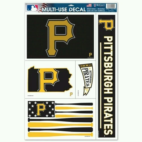 PITTSBURGH PIRATES 5 PIECE MULTI-USE DECALS 11"X17" SHEET PERFECT FOR WINDOWS - Image 1 of 2