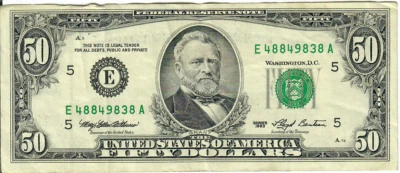 1993 50$ FRN - Small portrait w/ security thread - MEW/LB E48849838A - #15272 - Image 1 of 2