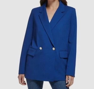 DKNY Women's Blue Notch Lapel Long Sleeve Oversized Blazer Jacket Size 12 - Picture 1 of 1