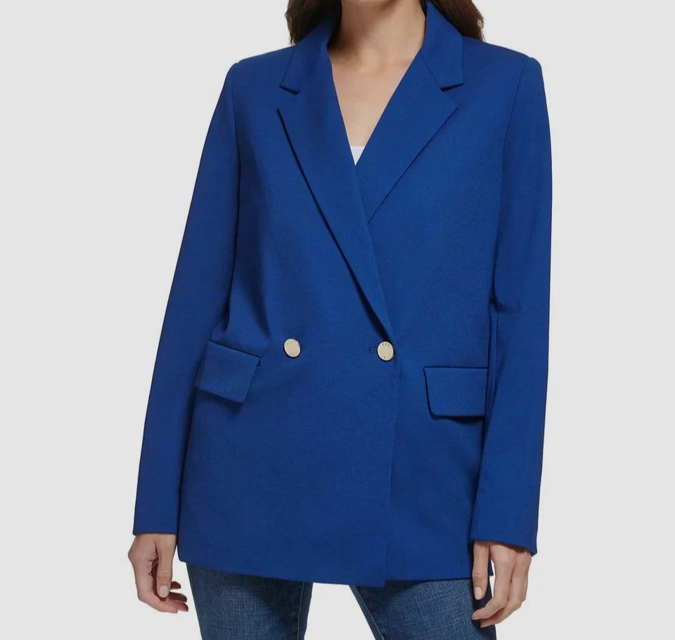 Chaqueta Blazer DKNY Para Mujer Azul Muesca Solapa Manga Larga Talla 12 Foto 1 de 1