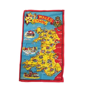 Wales Cymru Souvenir Map Cotton Wall Hanging Red Blue Geography Coat Arms 30 in - Picture 1 of 7
