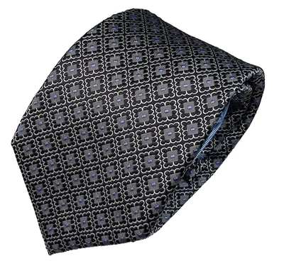 Corbata de seda Saks Fifth Avenue negra, azul y plateada oficina formal contemporánea Foto 1 de 4