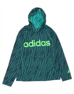 ADIDAS Boys Graphic Hoodie Jumper 14-15 Years Large Turquoise Striped CX06 - Picture 1 of 4