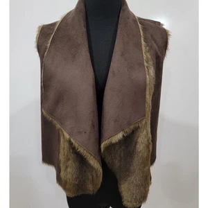 G by Giuliana Rancic kleine Kunstfell Wildleder offene Weste Boho Chic neutral Retro 90er - Bild 1 von 8