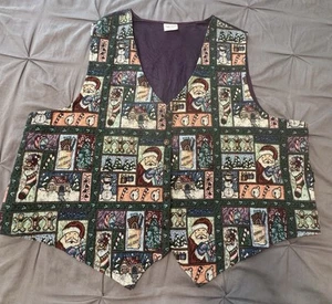 Bobbie Brooks Woman’s 90s Christmas Vest Tapestry Button Santa Stocking NOTES - Picture 1 of 6