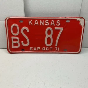 Etiqueta de matrícula Kansas 1971 # S 87 Osborne County OB número muy bajo - Imagen 1 de 2