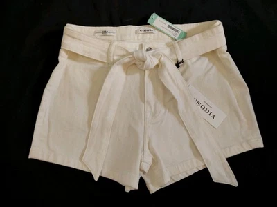 Nuevo con etiquetas Pantalones Cortos Vigoss Isabela Corbata Cintura Blanco Elástico Denim Tiro Alto Faja Cinturón 31 Foto 1 de 4