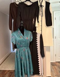 LOTE 5 vestidos vintage para mujer de dos piezas y vestidos años 60 70 pequeños calce mediano acampanado - Imagen 1 de 17