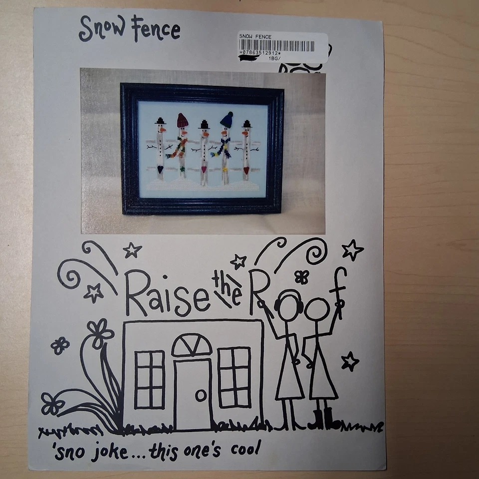 Raise The Roof "Snow Fence" Snowman Whimsy Cross Stitch Pattern - Image 1 of 1