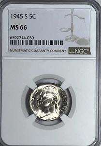 1945-S Jefferson Nickel : NGC MS66 Blazing White - Picture 1 of 4