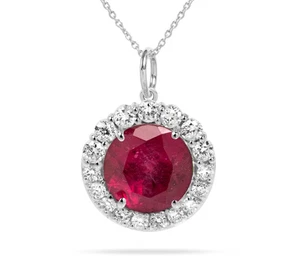 925 Sterling Silver Lab-Created Ruby Womens Chain Pendant, Necklace Gift for her - Picture 1 of 10