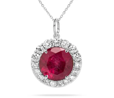925 Sterling Silver Lab-Created Ruby Womens Chain Pendant, Necklace Gift for her - Image 1 of 4