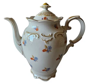 Vintage Schumann Bavaria Porcelain Floral Coffee Tea Pot With Gold Accents & Lid - Picture 1 of 11