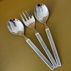 Serving Fork and Spoons EROS Noritake 18/8 Stainless Steel Flatware Japan MCM - Picture 1 of 3