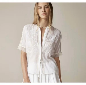 Neu mit Etikett J. Crew 10 besticktes Hemd mit Spitzenbesatz Knopfleiste Baumwollvoile weiß - Bild 1 von 6