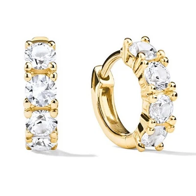 Pendientes Huggie Hoop de oro amarillo de 9 quilates sobre plata circonita cúbica de 14 mm para dama Foto 1 de 4