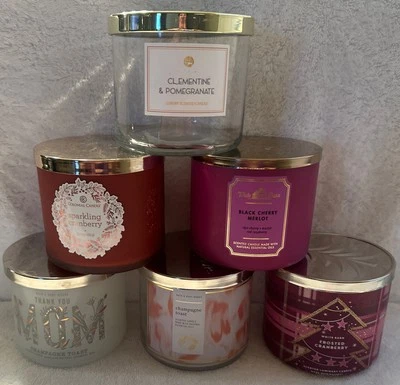 (6) Lot Empty Bath & Body Works White Barn 3 Wick Candle Jars with Lids - Image 1 of 4