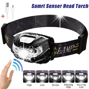 60000LM LED HeadLamp Motion Sensor USB Rechargeable Flashlight Headlight 5 Modes - Picture 1 of 9