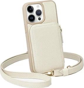 For iPhone 15 Pro Wallet Case with Card Holder Phone Cover for Women Zipper - Picture 1 of 9
