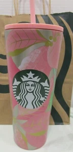 New Starbucks Christmas Holiday 2020 Tumbler Pink Green Poinsettias Flowers 24oz - Bild 1 von 5