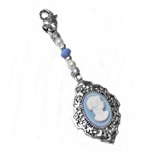 Clip on charm bag dangle key keeper Something Blue Cameo Bride Gift - Picture 1 of 3