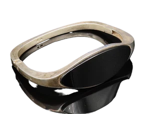 EUROPEAN 925 Silver Vintage Marquise Black Onyx Square Bangle Bracelet BT9682 - Picture 1 of 10