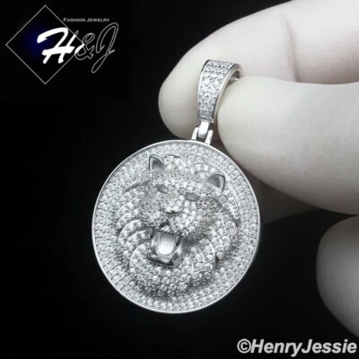 COLGANTE REDONDO CABEZA REY LEÓN CIRCONITA CÚBICA BRILLANTE HELADA PLATA ESTERLINA 925 SÓLIDA PARA HOMBRE*SP479 Foto 1 de 4